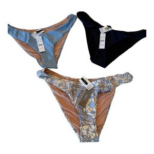 J. Crew Blues Bundle Curved-Waist Cheeky Bikini Bottom  High-Cut Leg Medium NEW